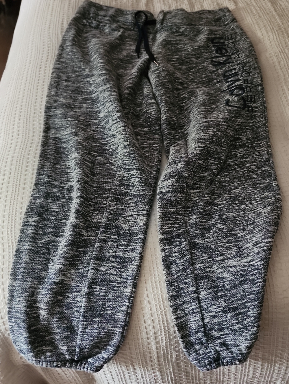 Calvin Klein Womens Navy And White Marled Jogger Sweatpants